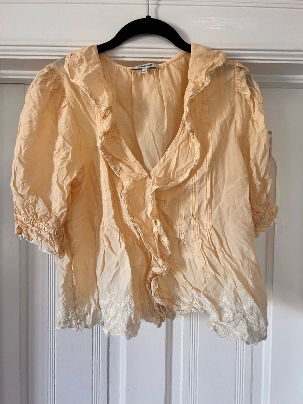 Madewell Pale Yellow Ruffle-Trim V-Neck Blouse